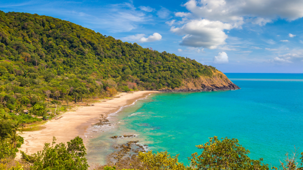 View down from the hill above a deserted Bamboo Beach, Koh Lanta