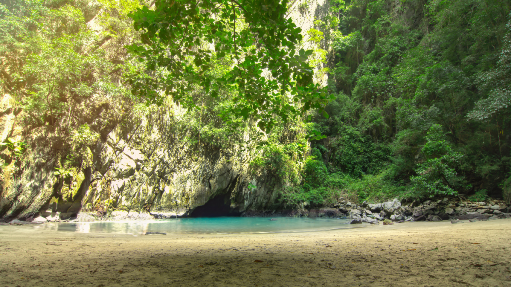 Turquoise water and Morakot Cave, the Emerald Cave on Koh Mook